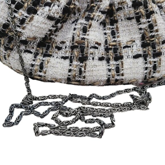 Vintage Jessica McClintock Tweed Handbag Purse Kiss Lock White Black Brown Small - Picture 3 of 11